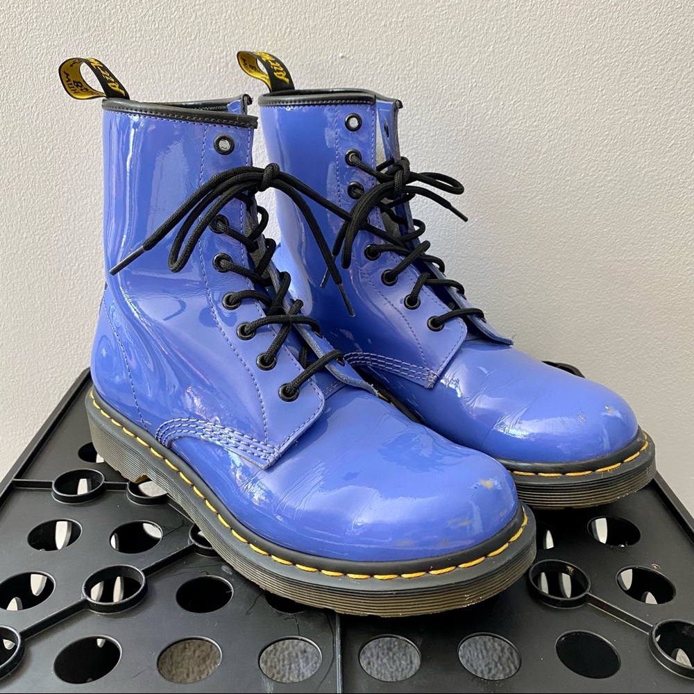 Dr. Martens 1460 Patent Leather Periwinkle Boots - Size 10
